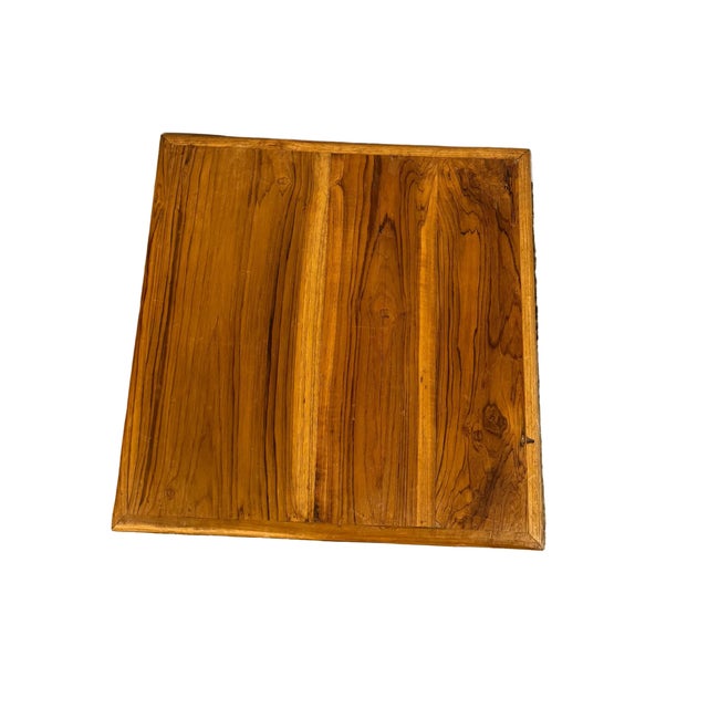 1990s Vintage Decorative Teak Wood 18" Square Riser | Transitional Style Display Tray | Rustic Farmhouse Riser For Sale - Image 5 of 7