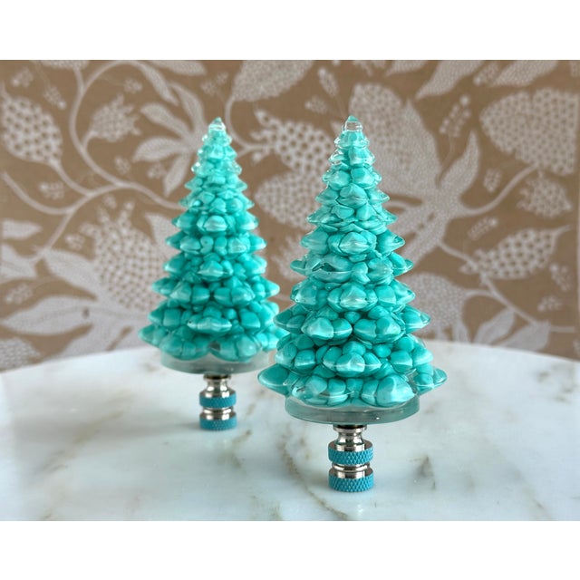 2020s Turquoise Christmas Tree Lamp Finial on Chrome Hardware For Sale - Image 5 of 6