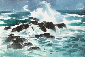 'Modernist California Seascape' by Arthur Irwin Riley, American Watercolor Society, Circa 1960