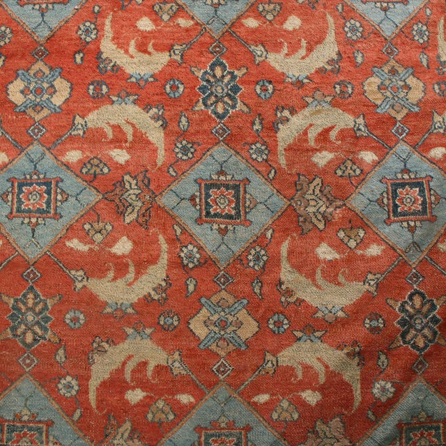 Traditional Antique Doroksh Beige Orange and Blue Wool Persian Rug With Herati Fish Pattern For Sale - Image 3 of 7