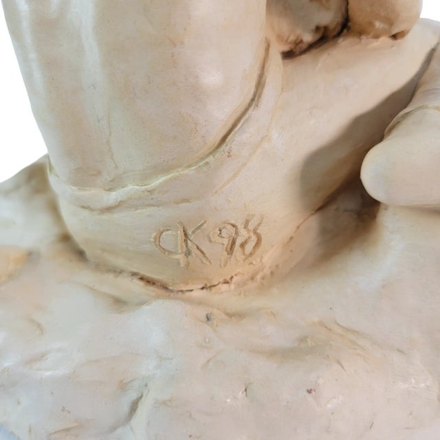 Beige Vintage Boys Statue Figurine Signed Studio Art Beige Ceramic For Sale - Image 8 of 10
