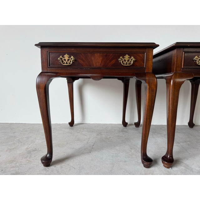 Vintage Drexel Queen Anne Solid Mahogany One-Drawer Nightstands – A Pair For Sale - Image 4 of 12