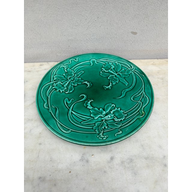 19th Century Green Majolica Orchid plate Saint Clement.