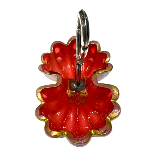 Antique Viennese Biedermeier Ruby Opaline Glass Bonbon Dish With Gilt Floral Enamel Decoration & Silver Handle, c.1830 For Sale - Image 12 of 16