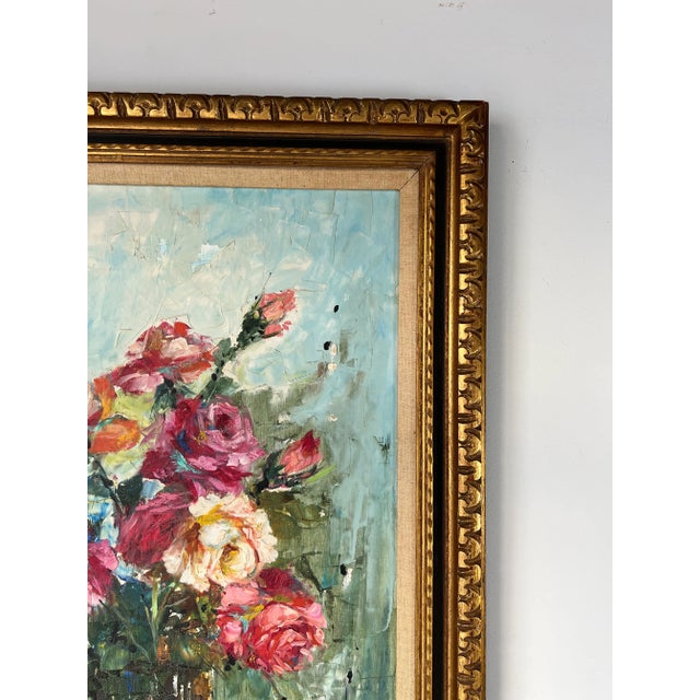 Metal Italian E. Dessey " Roses " Still Life Oil Painting , Framed For Sale - Image 7 of 13