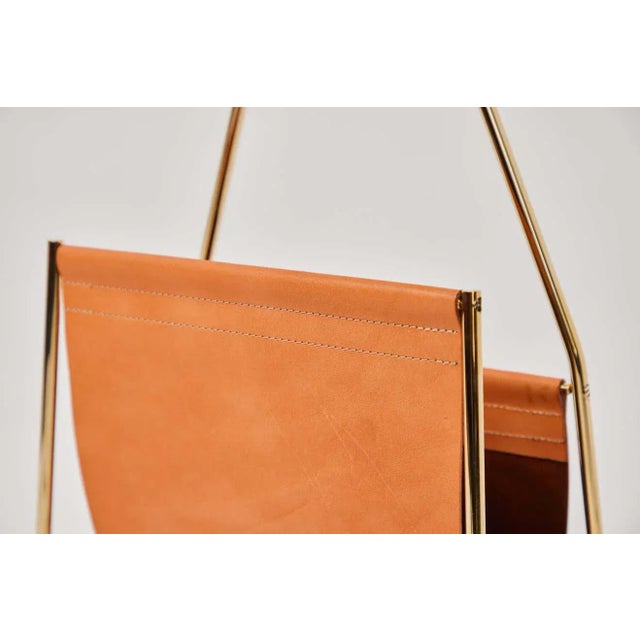 Carl Auböck Carl Auböck Model #3808 Brown Leather and Brass Magazine Rack For Sale - Image 4 of 12