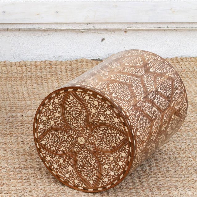 Wood Royal Artisan Inlay Drum End Table For Sale - Image 7 of 7