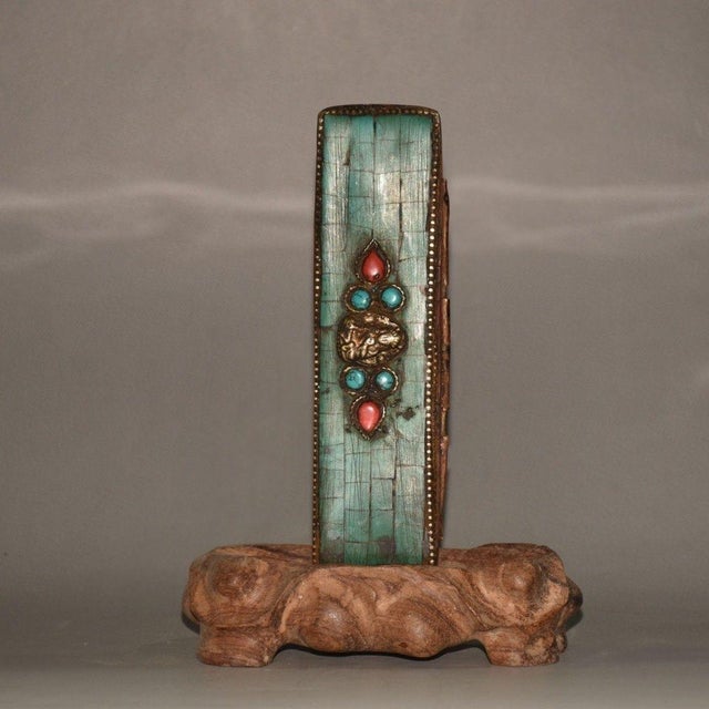 Vintage Nepalese Copper Ritual Dagger (Phurba) With Inlaid Stones in Fitted Wooden Box For Sale - Image 4 of 9