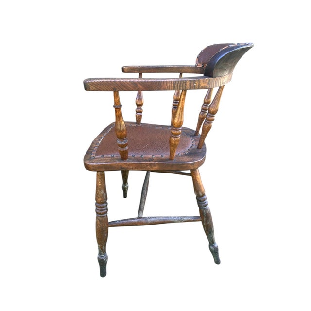 19th Century Wabi Sabi Naturally Distressed English Elm Smokers Bow Captains Armchair Signed J. C. For Sale In Atlanta - Image 6 of 12