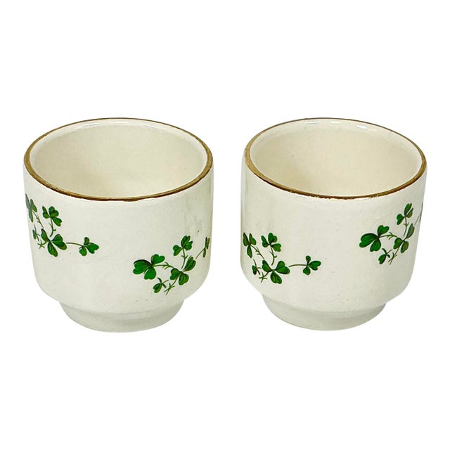 Mid-Century Scottish English Traditional Shamrock Motif Egg Cups - A Pair, St Patrick’s Day. For Sale