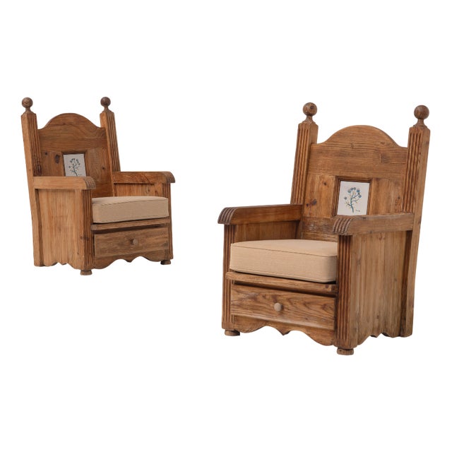 Spanish Pine Chalet Chairs, 1960s, Set of 2 For Sale