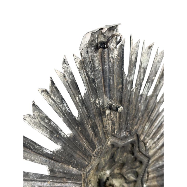 Religious 19th C Portuguese Sterling Silver Wall Hanging Embossed Splendor With Stone 12" H For Sale - Image 3 of 6
