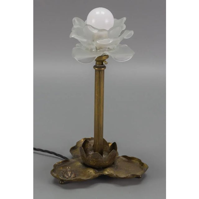 Art Nouveau Brass Table Lamp with Frog, 1930s For Sale - Image 6 of 18