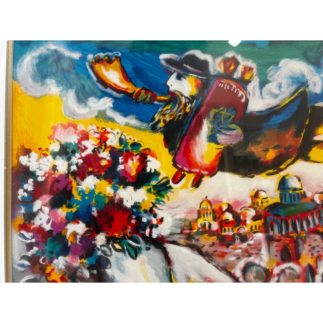 Wood Late 20th Century Zamy Steynovitz "Fly Over Jerusalem" Framed Serigraph, 254/350 For Sale - Image 7 of 8