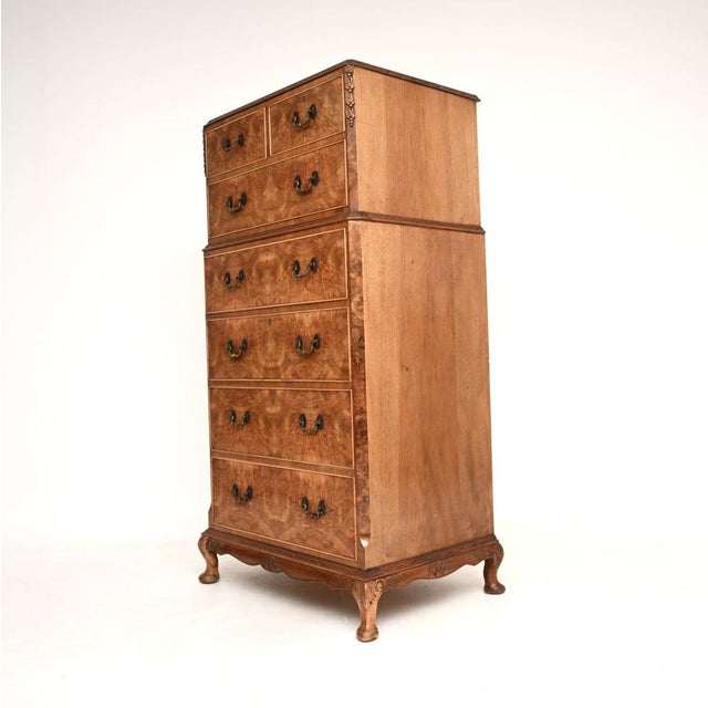 Burr Walnut Chest on Chest of Drawers, 1930s For Sale - Image 4 of 12