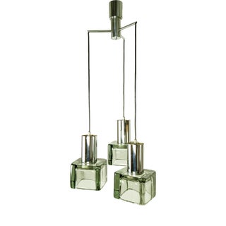 Vintage Three-Lights Pendant in Smoked Glass and Chrome Plated Metal by F. Poli for Seguso, 1960s For Sale
