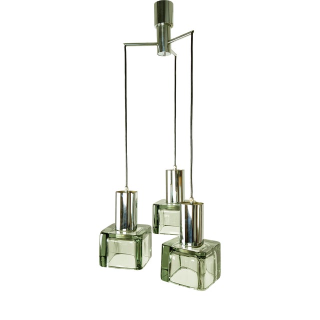 Vintage Three-Lights Pendant in Smoked Glass and Chrome Plated Metal by F. Poli for Seguso, 1960s For Sale