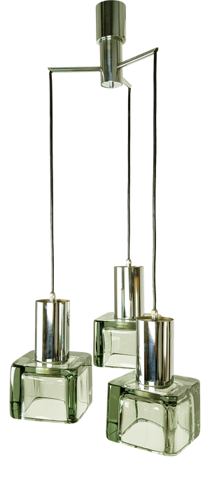 Vintage Three-Lights Pendant in Smoked Glass and Chrome Plated Metal by F. Poli for Seguso, 1960s