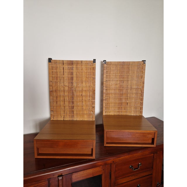Bedside Tables with Vienna Straw Panels attributed to Hans J. Wegner for Getama, 1950s, Set of 2 For Sale - Image 6 of 18