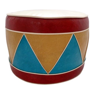 Mid Century Modern Vinyl Hassock Ottoman For Sale