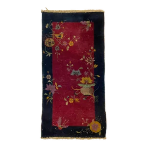 Antique Chinese Rug With Butterflies, Vases and Flowers