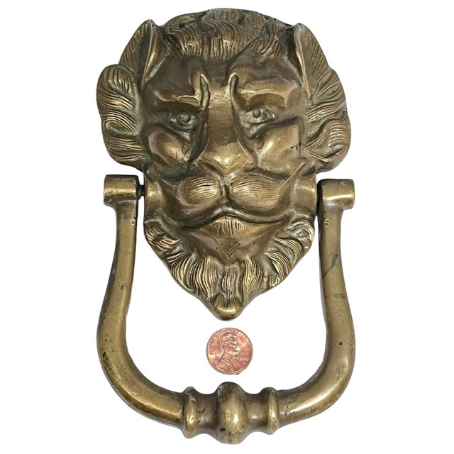 Antique English Brass Lion Head Door Knocker For Sale - Image 10 of 10