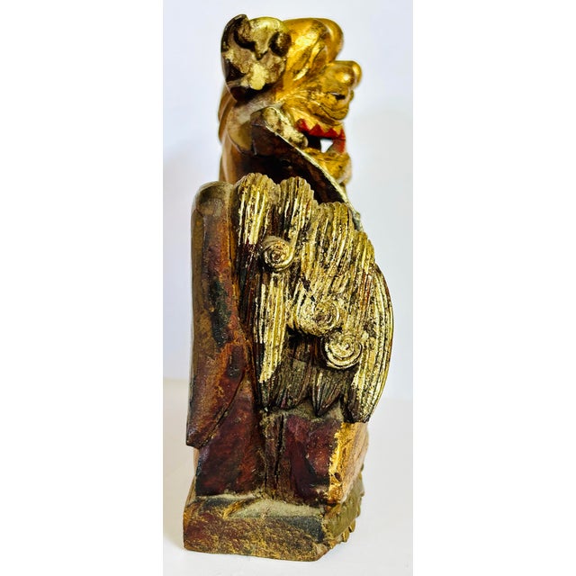 Gold Giltwood Foo Dog Architectural Fragment For Sale - Image 8 of 11