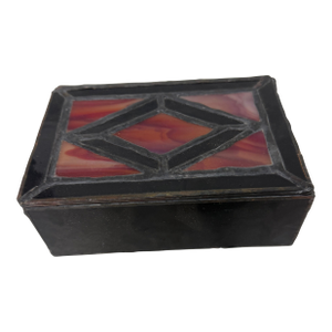 Vintage Stained Ruby and Glass Glass Jewelry Box