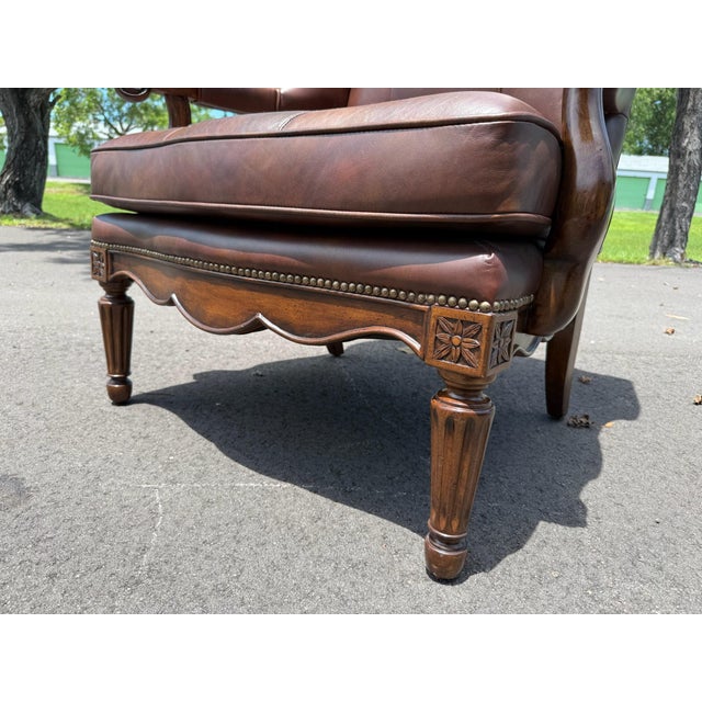 Traditional Leather Wingback Armchair For Sale In Naples, FL - Image 6 of 12