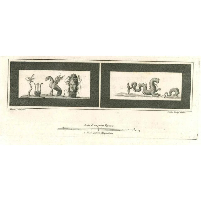 Ancient roman fresco, from the series "antiquities of herculaneum", is an original etching on paper realized after nicolò...