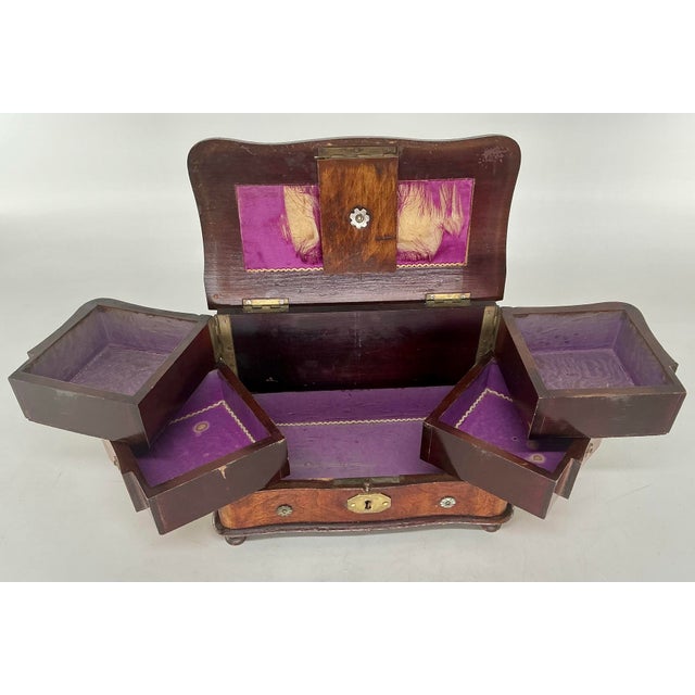 Wood Antique Victorian Sowing or Jewelry Box For Sale - Image 7 of 12