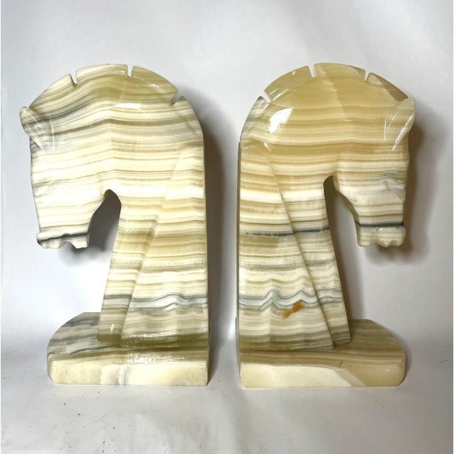 Mid-Century Italian Carved Alabaster Horse Head Bookends – Pair For Sale - Image 4 of 5