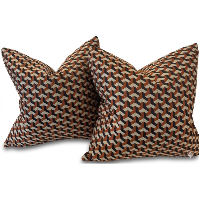 Elevate your seating arrangement with this striking pair of custom-made throw pillows. Featuring a bold, multi-colored...