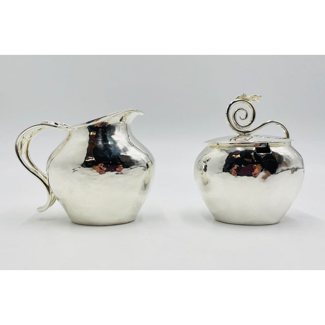 Mexican Vintage Emilia Castillo Mexican Silversmith Creamer and Sugar Bowl, Hand Signed For Sale - Image 3 of 18
