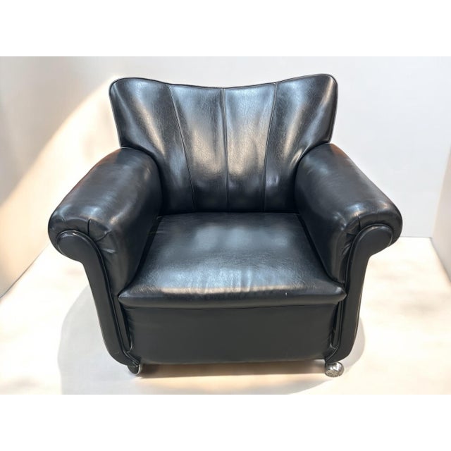 Art Deco Black Leather Club Chair, 1950s For Sale - Image 10 of 10