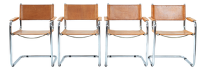 Mid-Century Modern Metal Cantilever in Cognac Brown Leather, 1970s, Set of 4