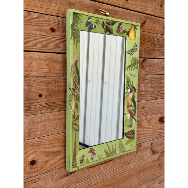 Vintage Green Botanical Decoupage Wall Mirror With Tropical Birds and Butterflies For Sale - Image 11 of 12