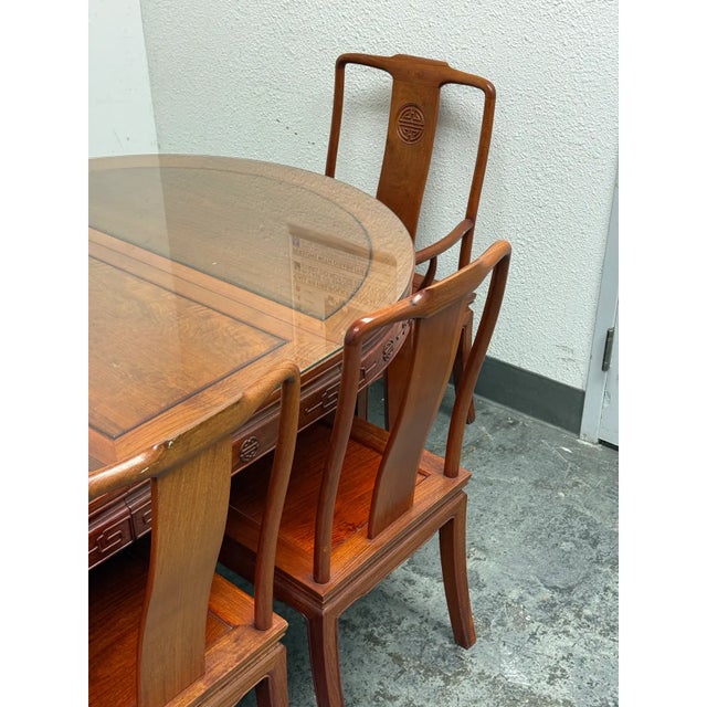 Chinese Rosewood Extension Rosewood Table + Dining Chairs Set, Circa 1970's For Sale - Image 9 of 12