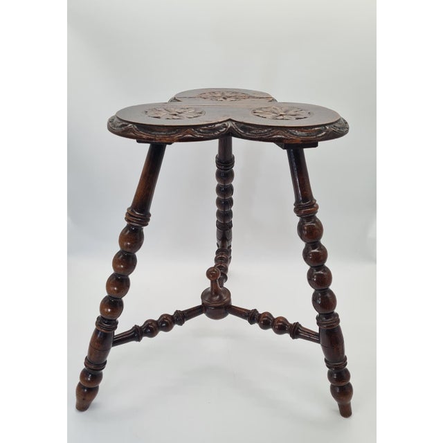 Antique Oak Side Table with Ornate Tabletop, 1920s For Sale - Image 6 of 10