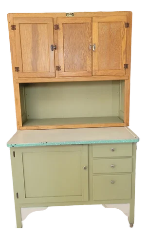 Antique Sellers "Kitcheneed" Hoosier Cabinet - Elwood, Indiana – Sage Green & Oak
