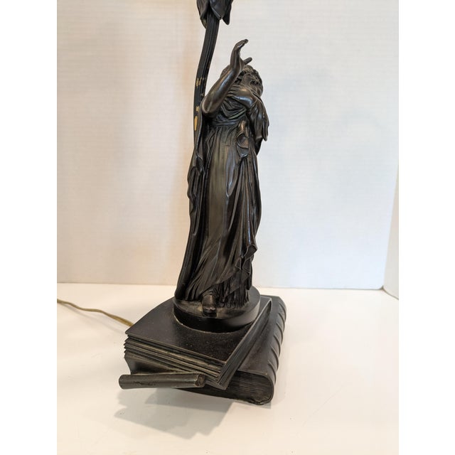 Antique Bronze Lamp Featuring a Girl Holding a Dove by A. Messina For Sale - Image 11 of 14