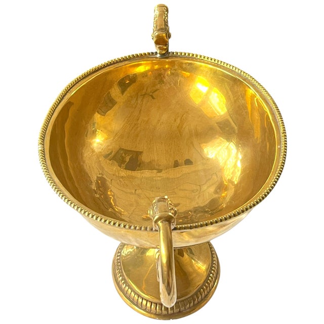 1980s Large Vintage Solid Brass Dolphin Handle Compote Footed / Pedestal Bowl in the Style of Sherle Wagner Palm Beach Regency For Sale - Image 5 of 13