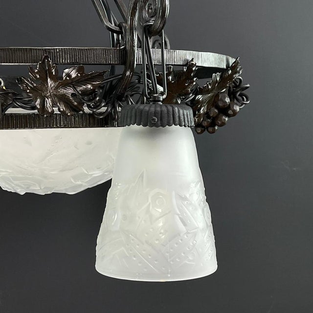 Art Deco Wrought Iron Ceiling Lamp from Muller Freres, Luneville, 1930s For Sale - Image 6 of 14