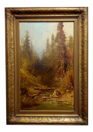 Frederick Ferdinand Schafer- California Wooded River Landscape -19th Century Oil Painting