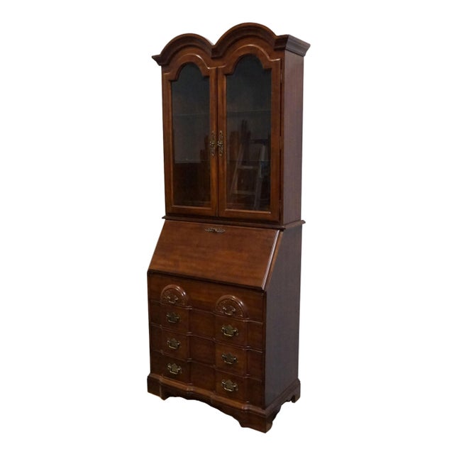 HIGH END VINTAGE Solid Cherry Traditional Style 34" Secretary Desk w. Double Bonnet Display Hutch Cannot identify...