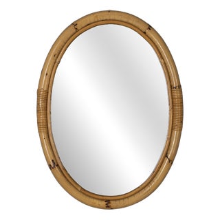 Vintage Oval Wall Mirror in Bamboo, Italy, 1960s For Sale