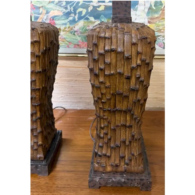 Mid Century Asian Faux Bamboo Table Lamps For Sale In New York - Image 6 of 11
