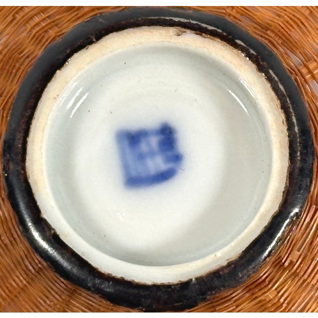 Blue Early 20th Century Japanese Porcelain Geisha Girl Sakazuki in Woven Bamboo For Sale - Image 8 of 10