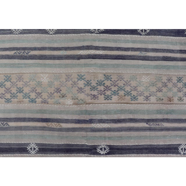 Textile Vintage Turkish Flat-Weave L. Green, Taupe, Butter, Lavender & Ink Blue For Sale - Image 7 of 11