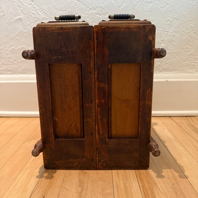 Chestnut Antique Oak Countertop Sewing Cabinet With Applied Burled Wood Drawer Fronts For Sale - Image 8 of 12